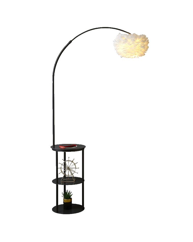 Diff Dimmable Arc Feather Floor Lamp with Charging Shelves-DF7056