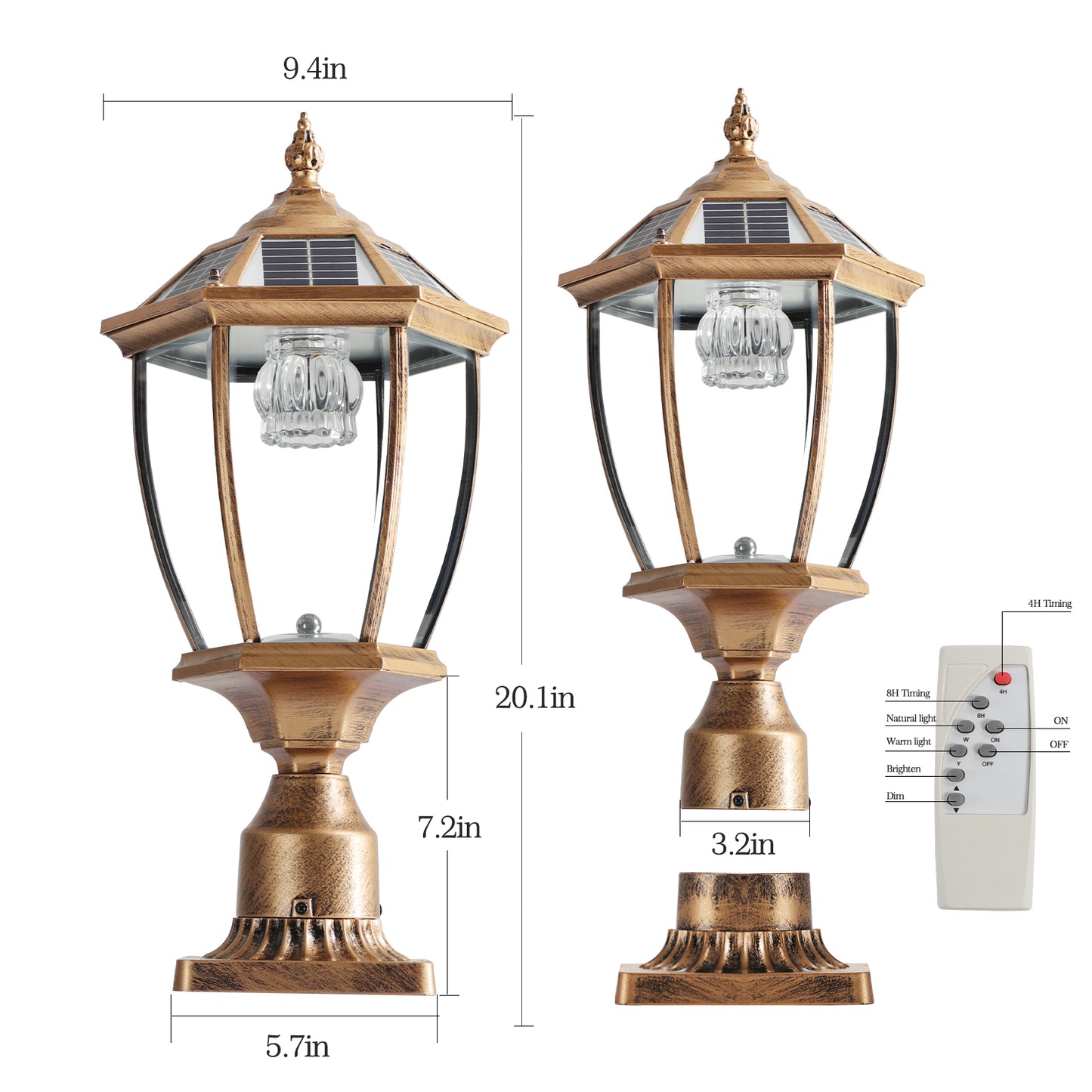 Retro gold Solar Column Headlights With Dimmable LED(2 pack)-DG2056