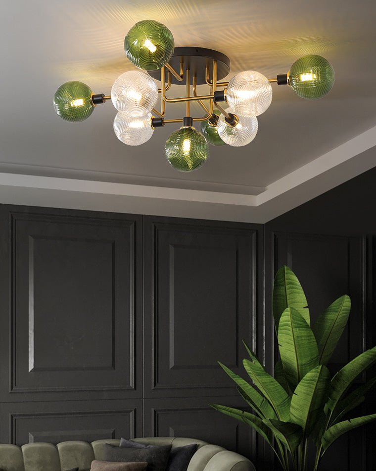 Diff Ribbed Smoked/Green Glass Globe Ceiling Light-DF1110