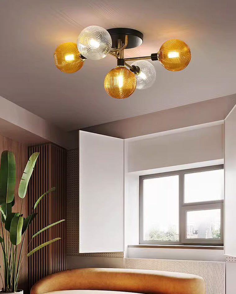 Diff Ribbed Smoked/Green Glass Globe Ceiling Light-DF1110