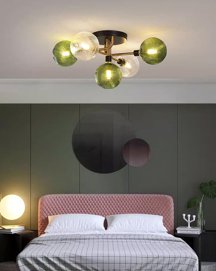 Diff Ribbed Smoked/Green Glass Globe Ceiling Light-DF1110