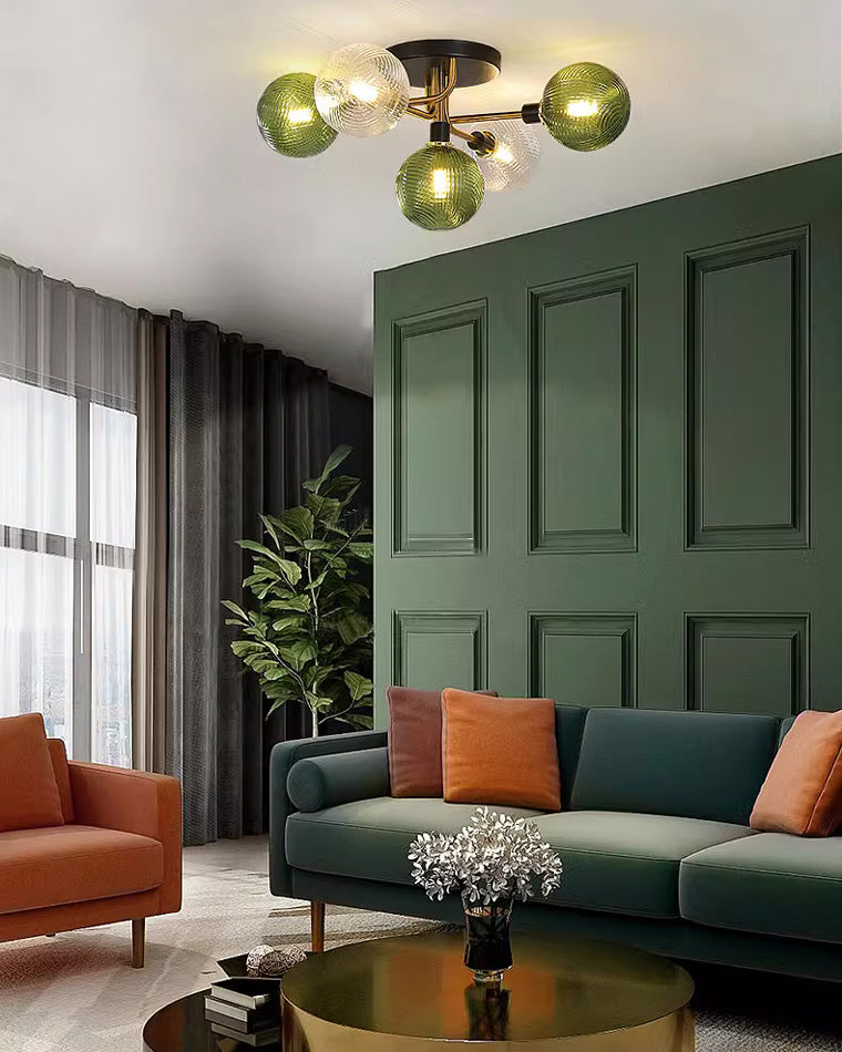 Diff Ribbed Smoked/Green Glass Globe Ceiling Light-DF1110