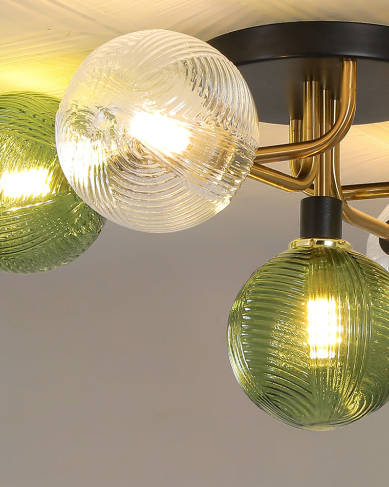 Diff Ribbed Smoked/Green Glass Globe Ceiling Light-DF1110