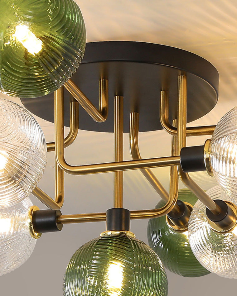 Diff Ribbed Smoked/Green Glass Globe Ceiling Light-DF1110