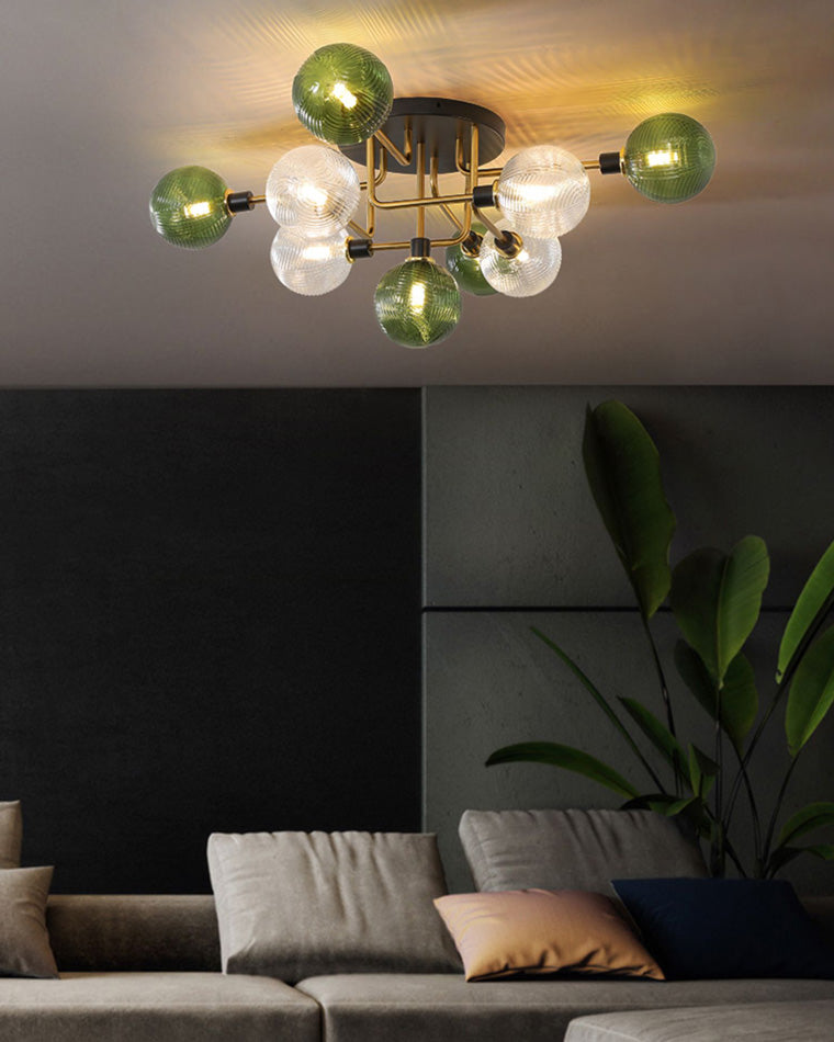 Diff Ribbed Smoked/Green Glass Globe Ceiling Light-DF1110