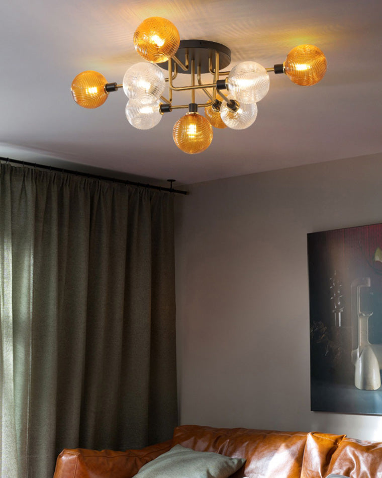 Diff Ribbed Smoked/Green Glass Globe Ceiling Light-DF1110