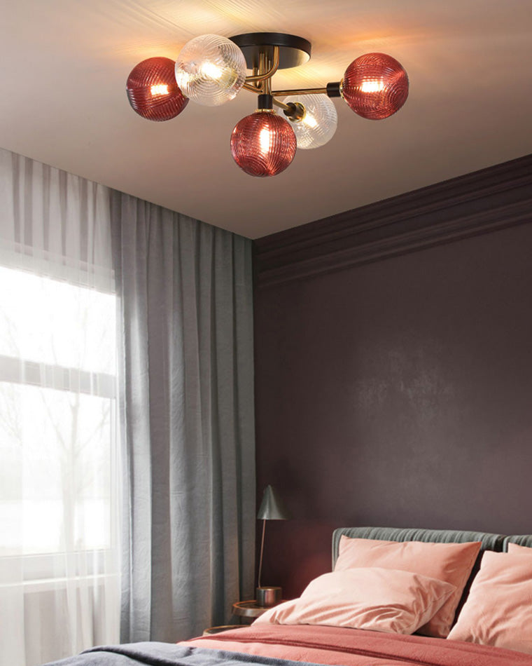 Diff Ribbed Smoked/Green Glass Globe Ceiling Light-DF1110