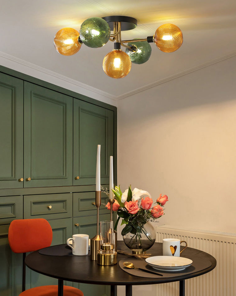 Diff Ribbed Smoked/Green Glass Globe Ceiling Light-DF1110