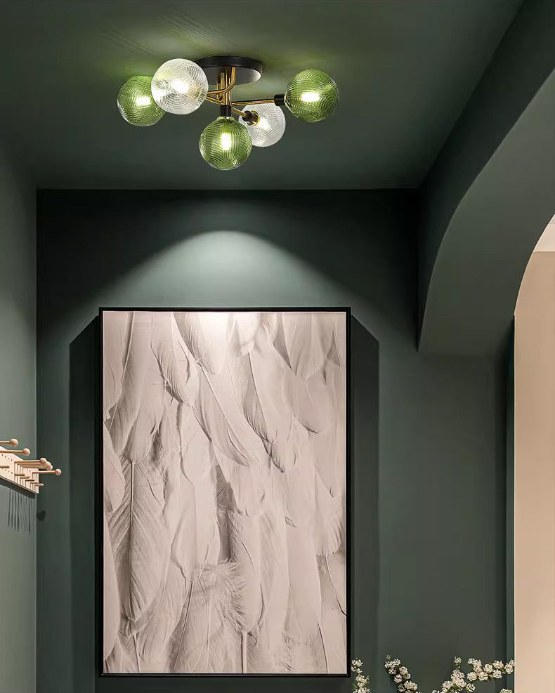 Diff Ribbed Smoked/Green Glass Globe Ceiling Light-DF1110