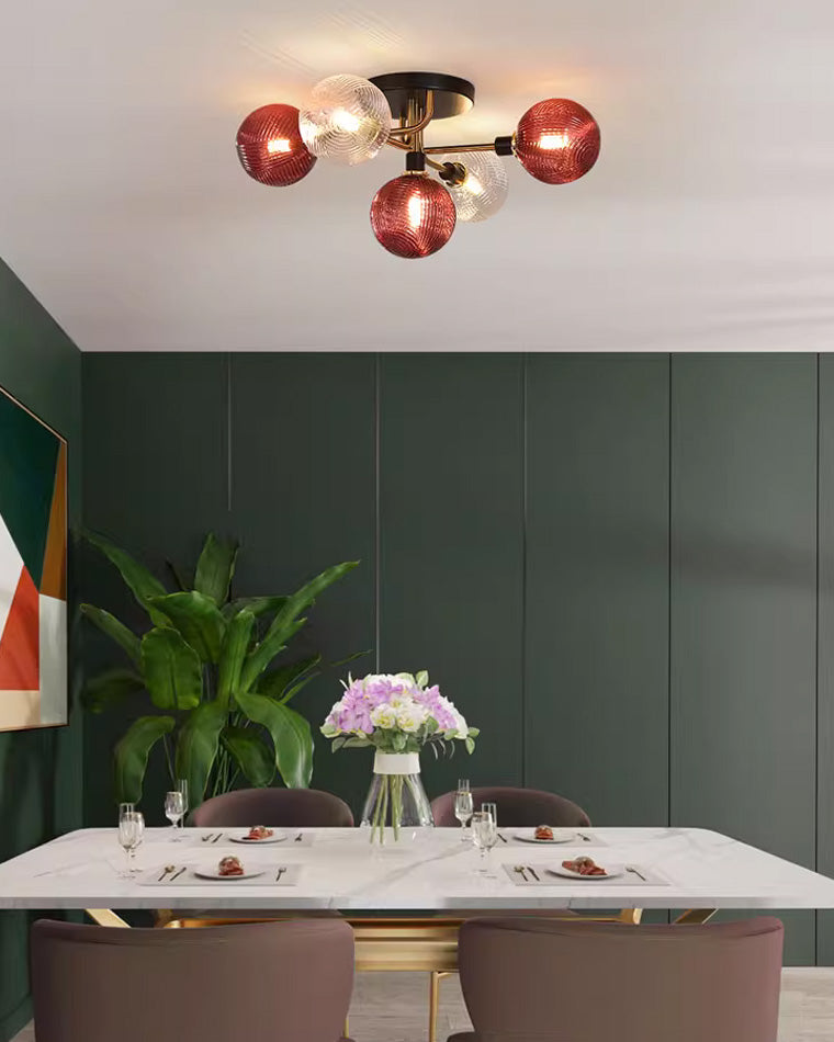 Diff Ribbed Smoked/Green Glass Globe Ceiling Light-DF1110