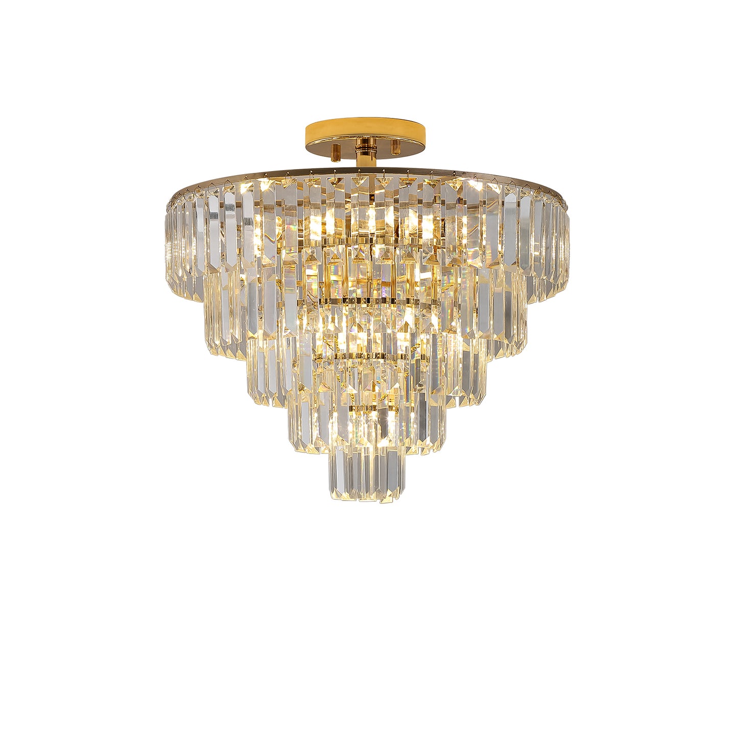 Gold Crystal Chandeliers,5-Tier Round Semi Flush Mount Chandelier Light Fixture