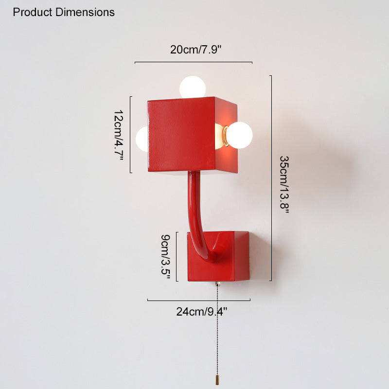 Diff Red Square Mid Century Wall Sconce with Pull Chain-DF6050