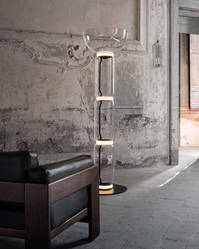 Diff Glass Column Torchiere Floor Lamp-DF7018
