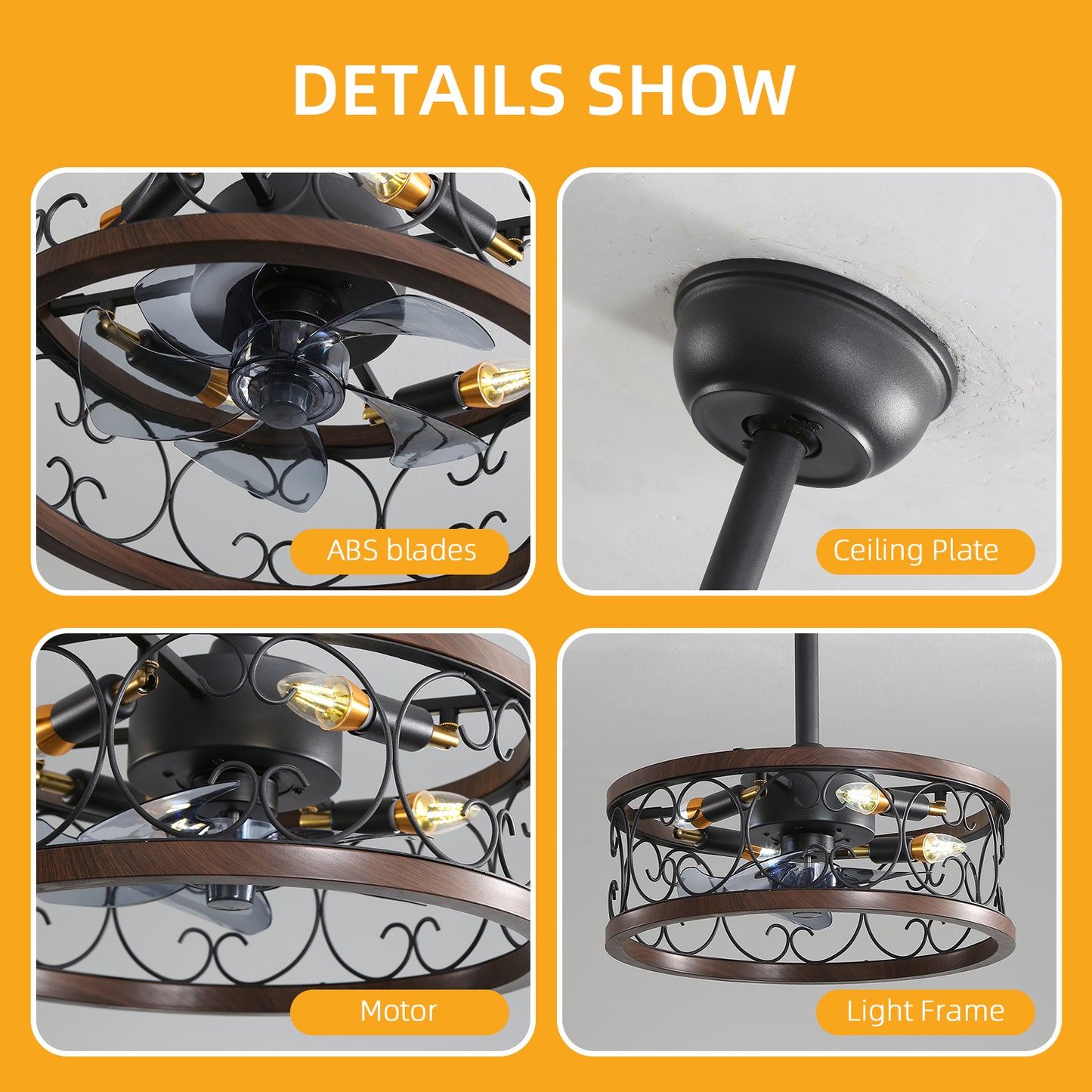18inch Caged Ceiling Fan with Lights-DG1002