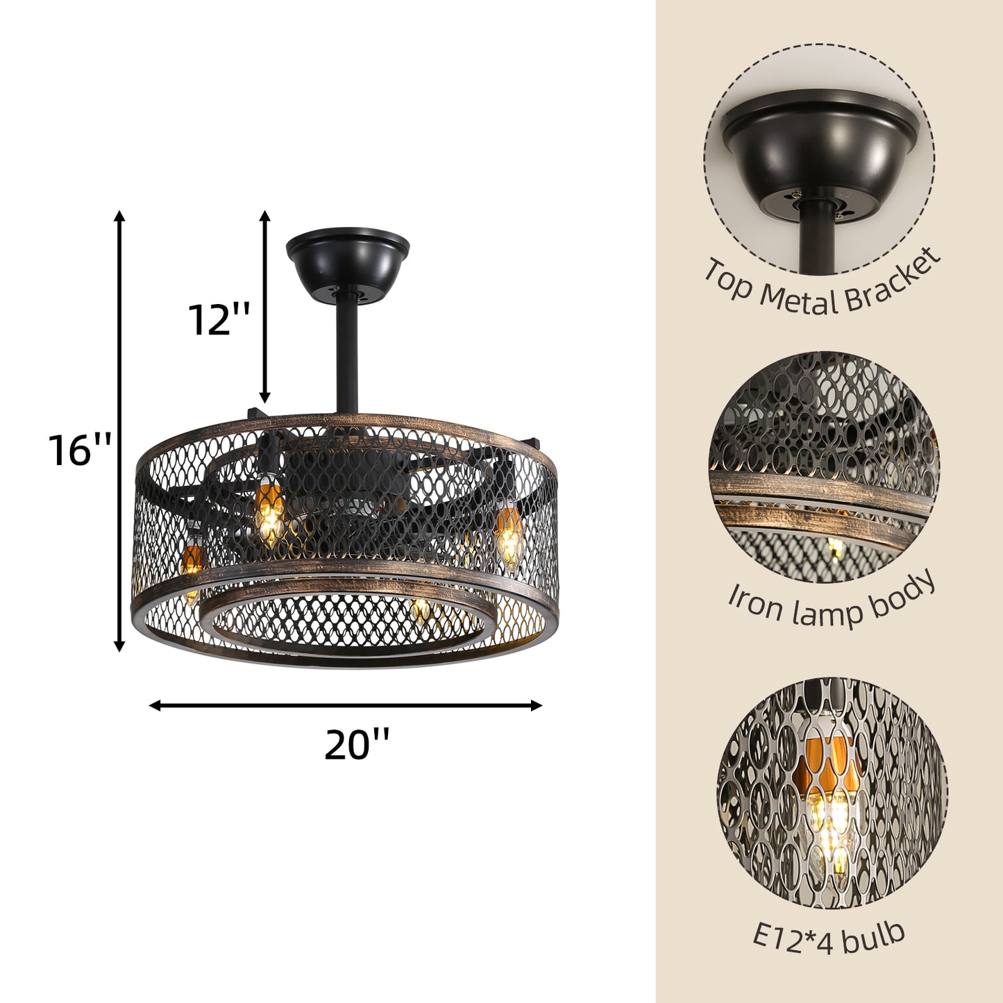 20 inch Caged Ceiling Fan with Lights -DG1007