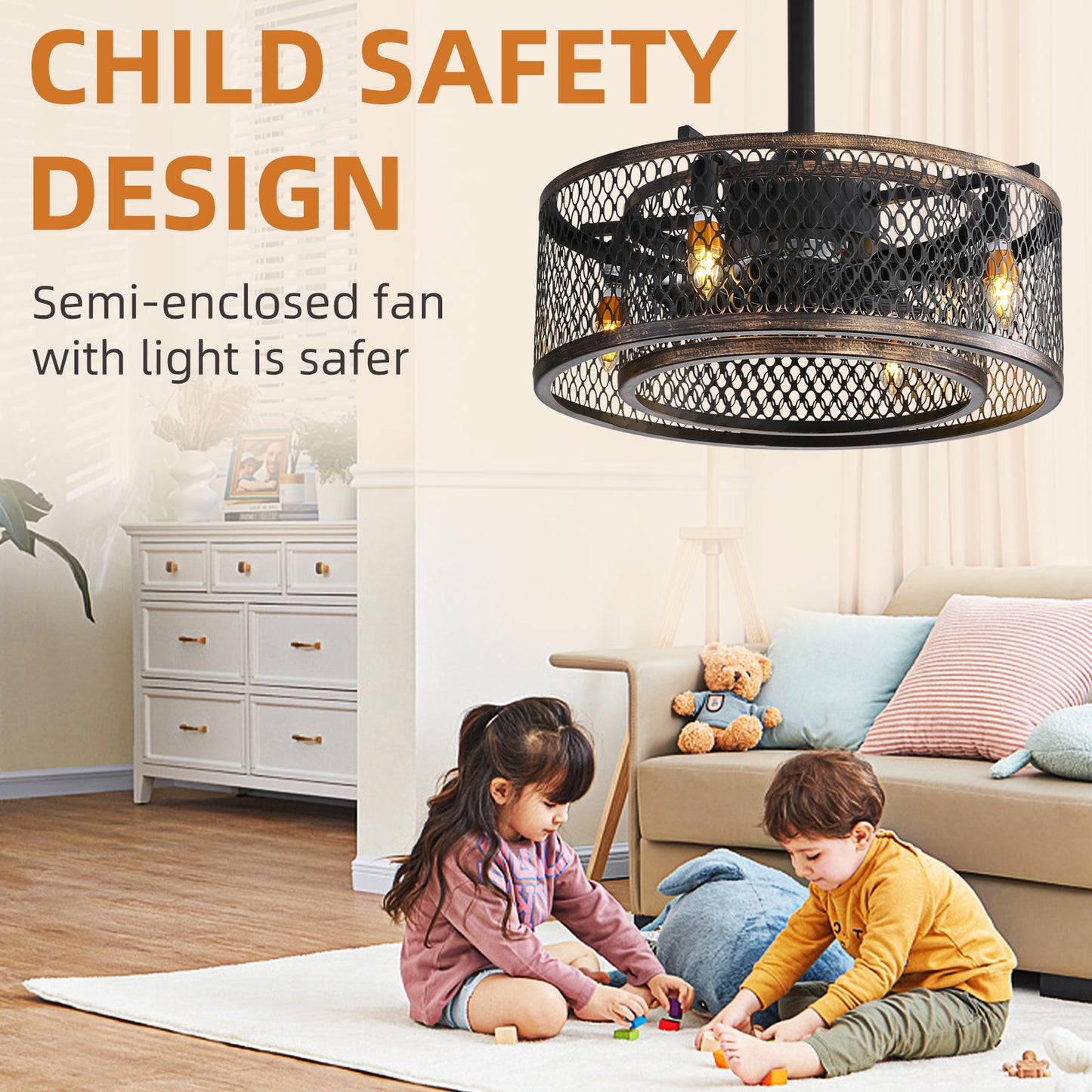 20 inch Caged Ceiling Fan with Lights -DG1007