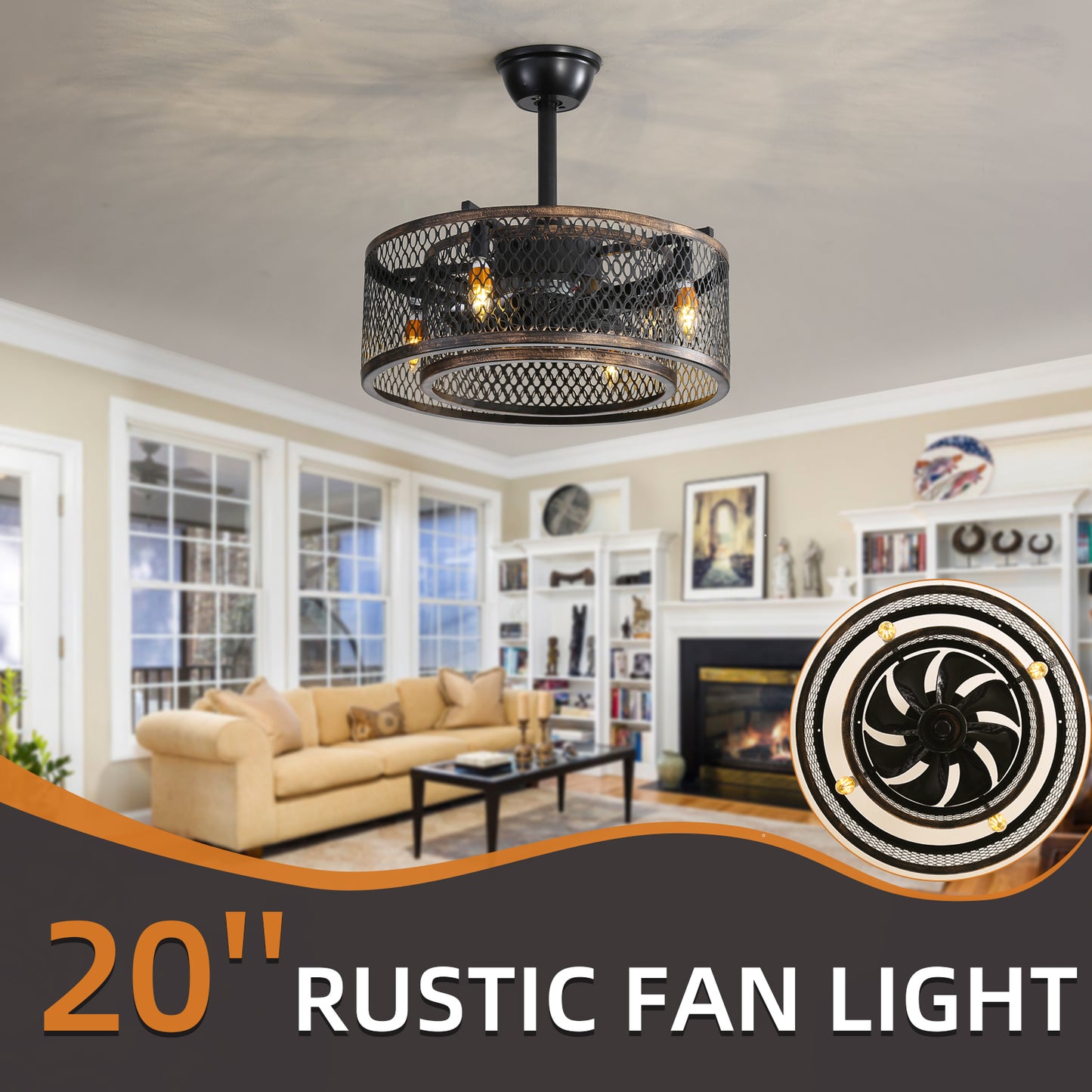 20 inch Caged Ceiling Fan with Lights -DG1007