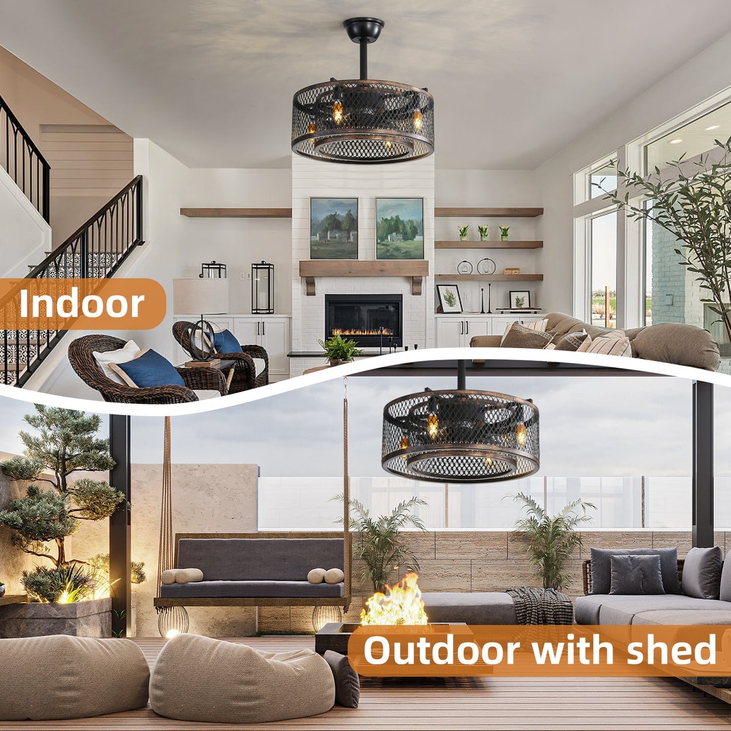 20 inch Caged Ceiling Fan with Lights -DG1007