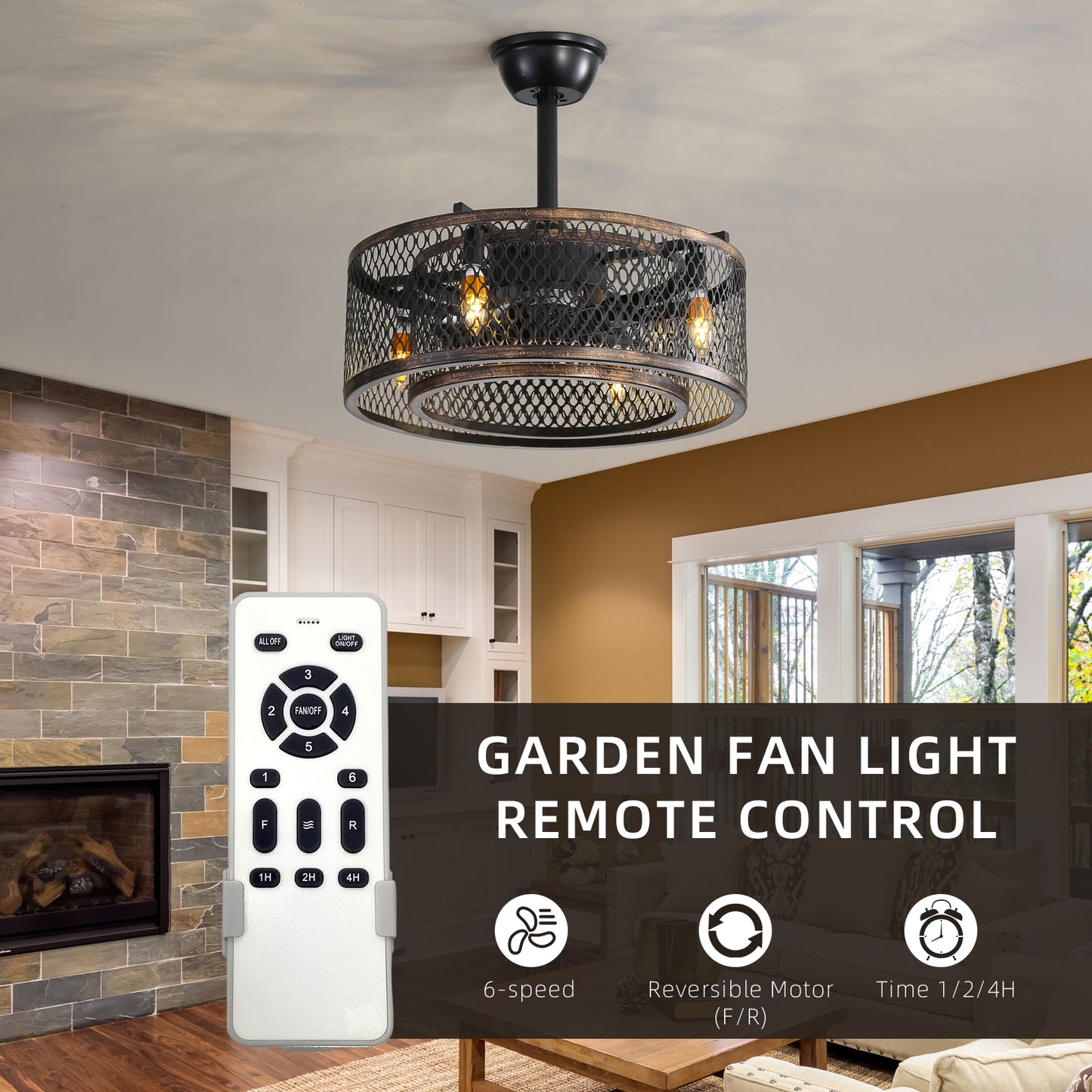 20 inch Caged Ceiling Fan with Lights -DG1007