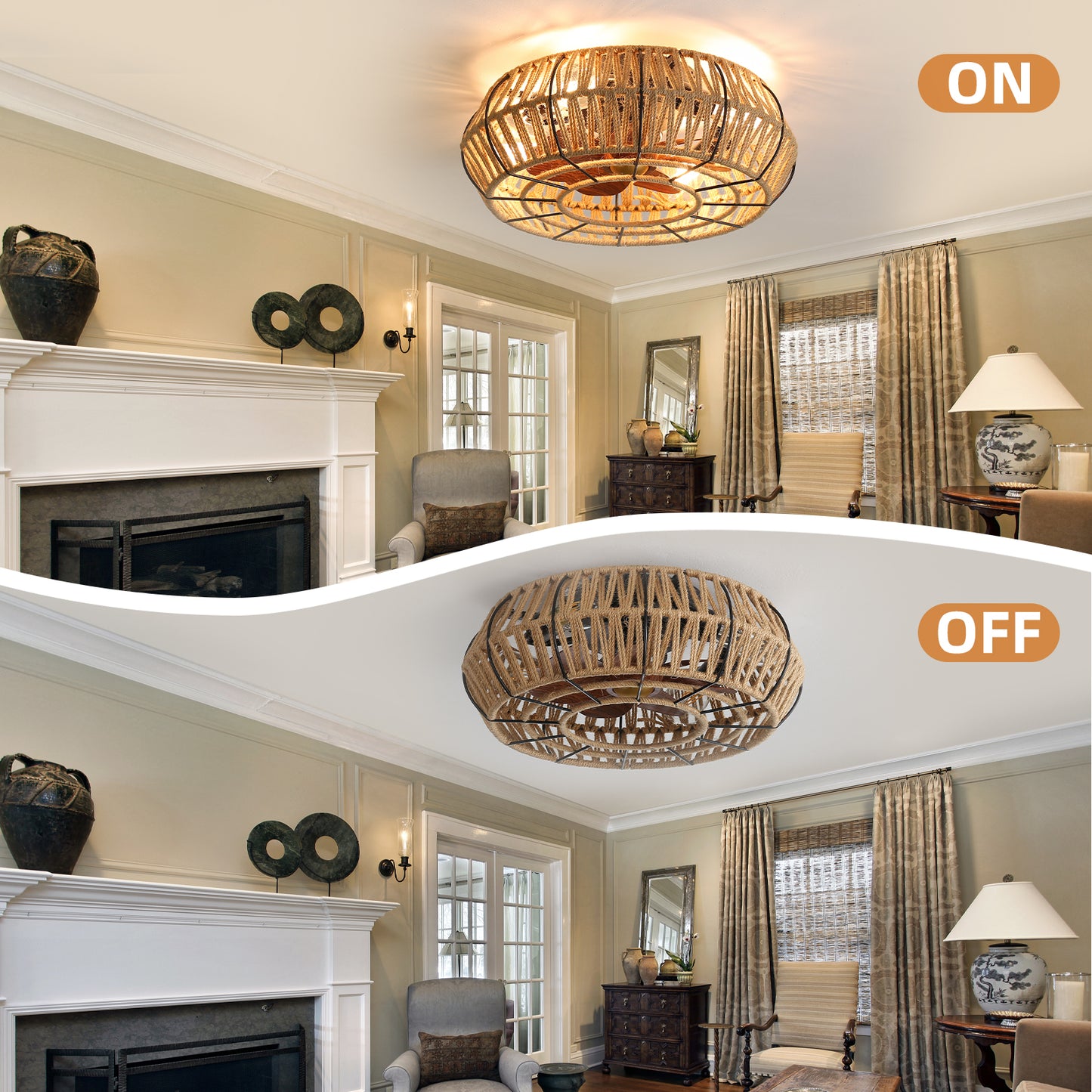 20" Rustic Style Ceiling Fan with Lights-DG1008