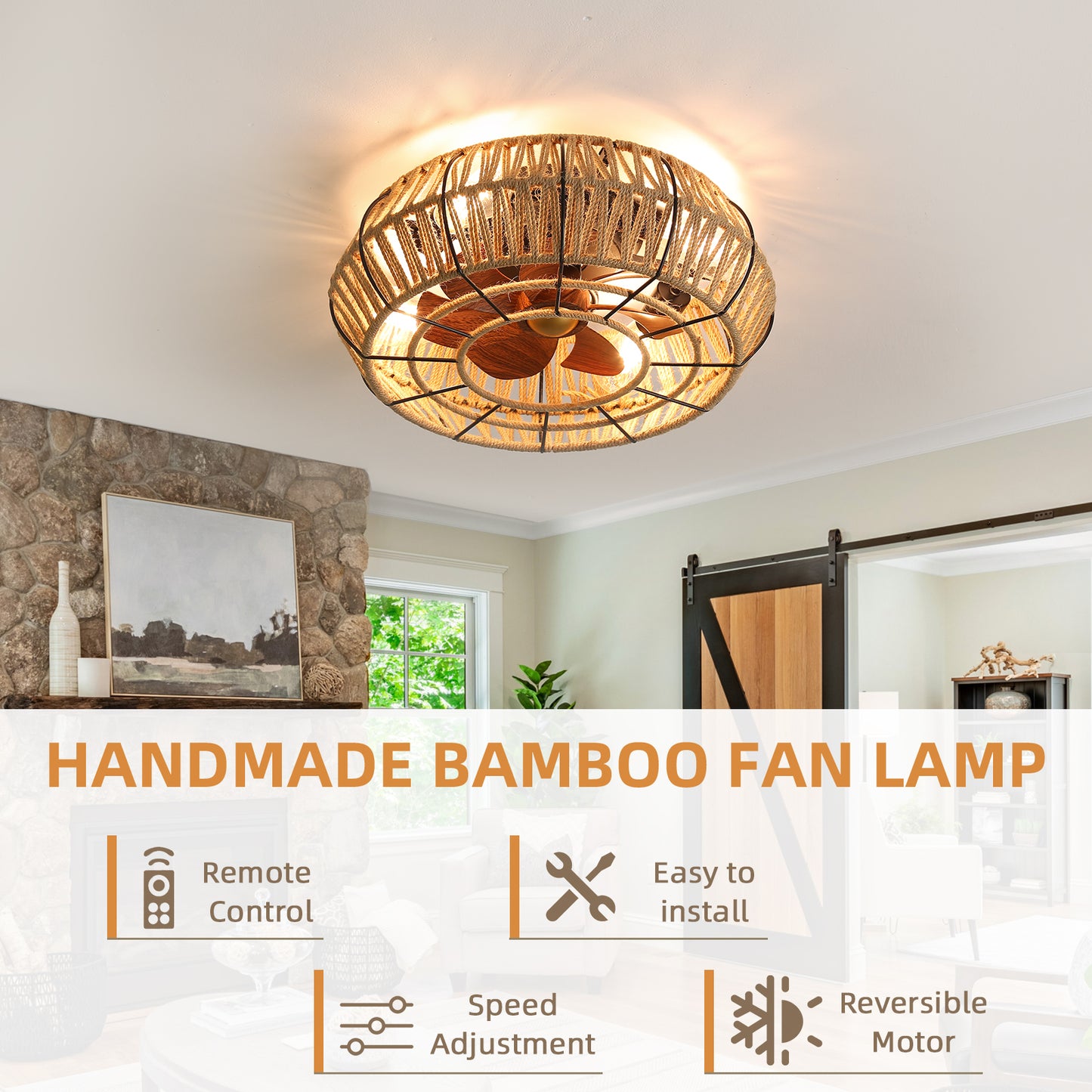 20" Rustic Style Ceiling Fan with Lights-DG1008