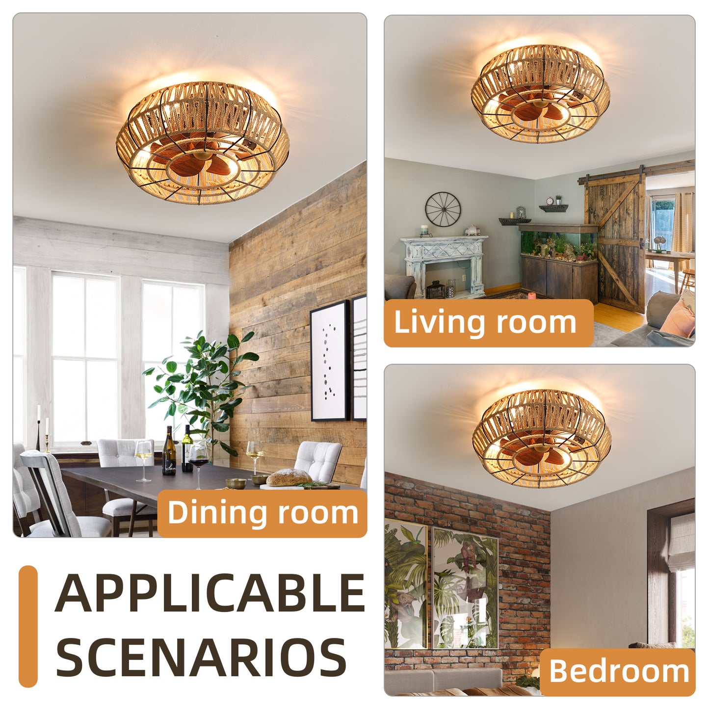 20" Rustic Style Ceiling Fan with Lights-DG1008