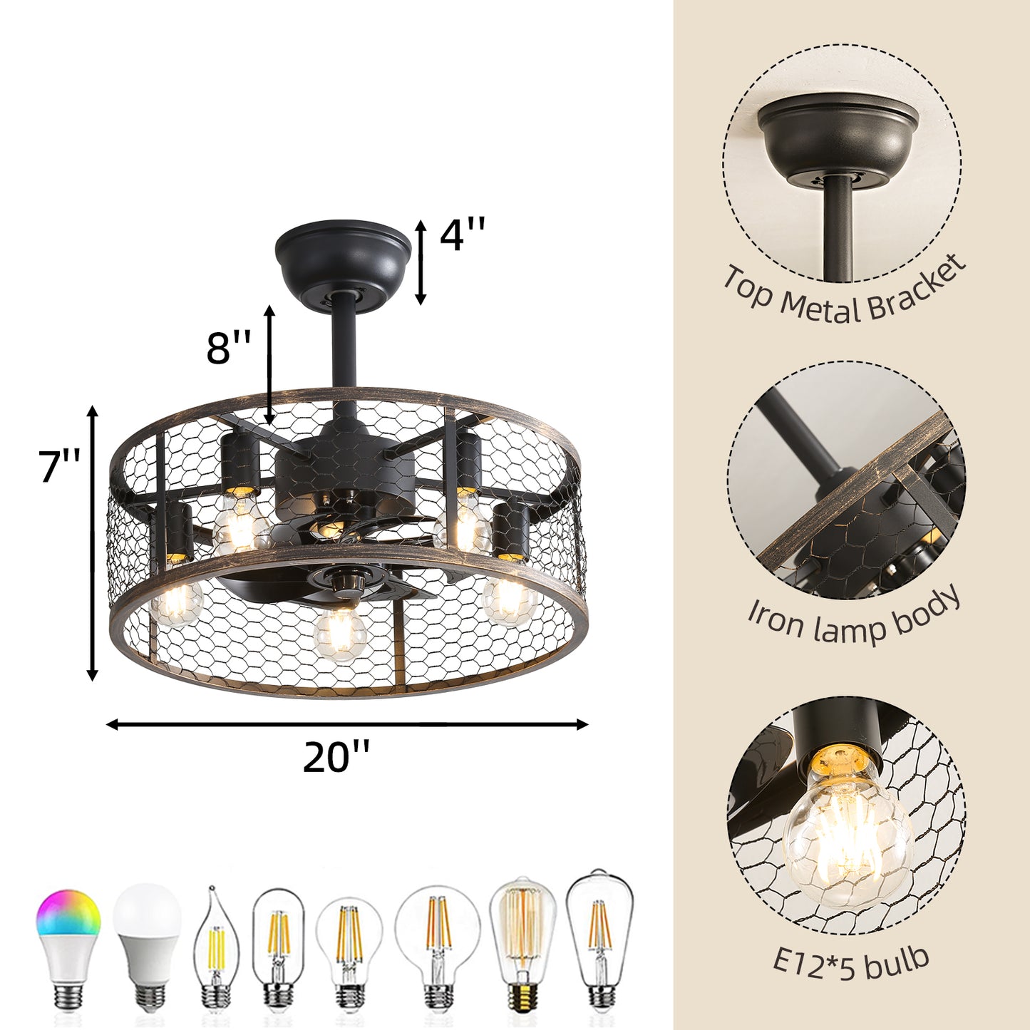 19.7In Classic Ceiling Fan with Light-DG1004