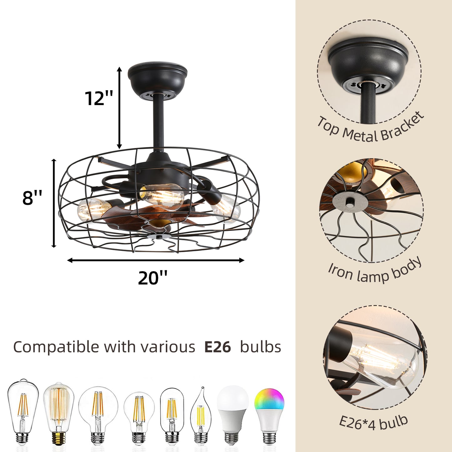 19inch Cage Retro Reiling Fan with Lights-DG1006