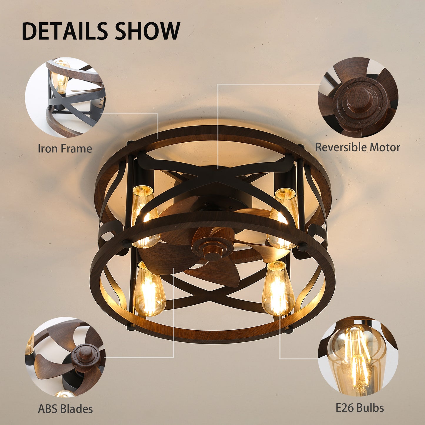 18inch Caged Ceiling Fan with Lights-DG1003