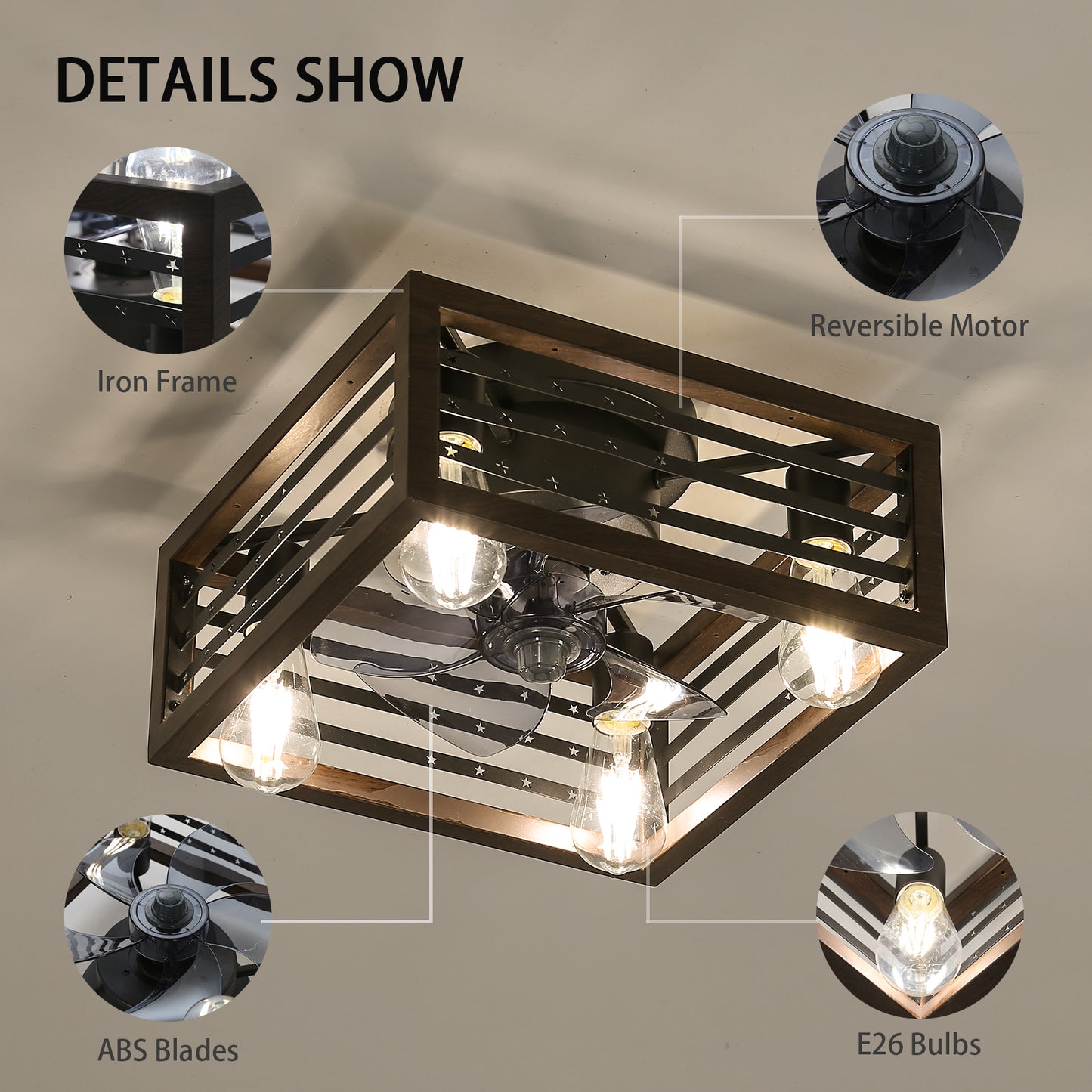 18inch Caged Ceiling Fan with Lights-DG1001