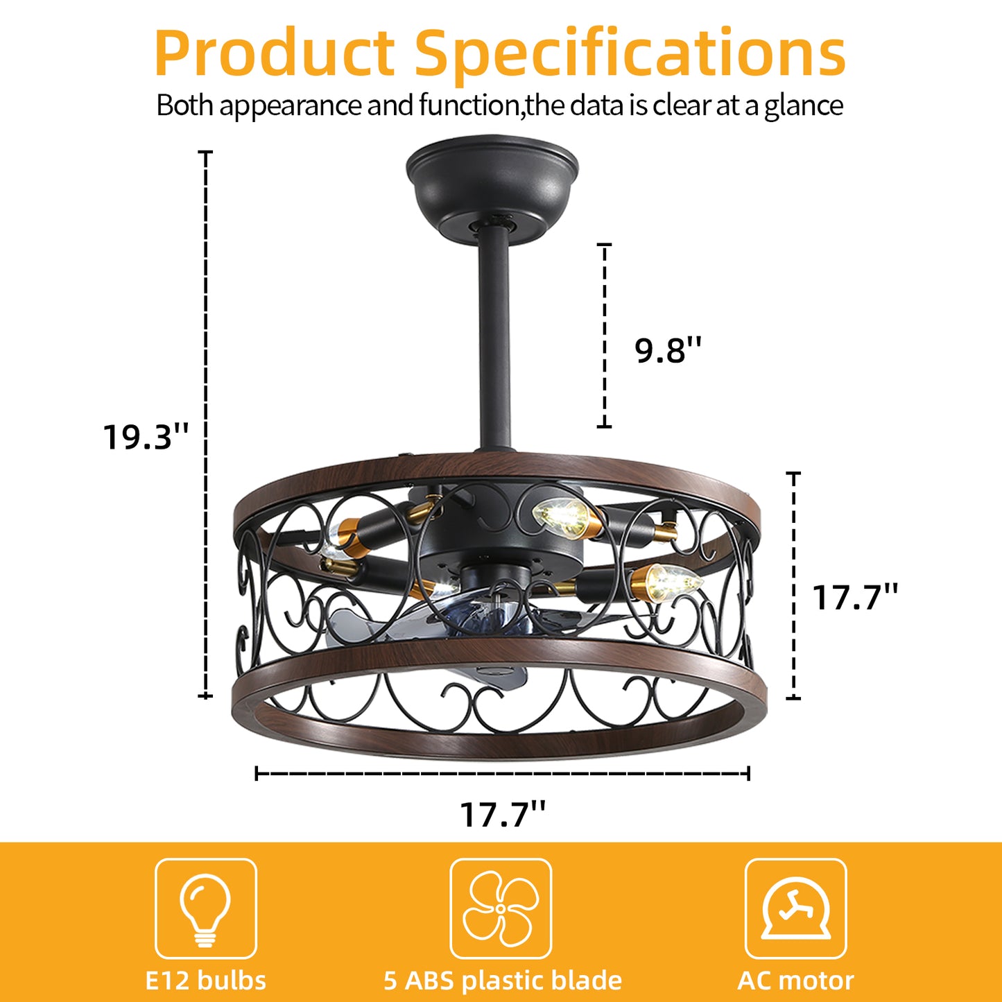 18inch Caged Ceiling Fan with Lights-DG1002