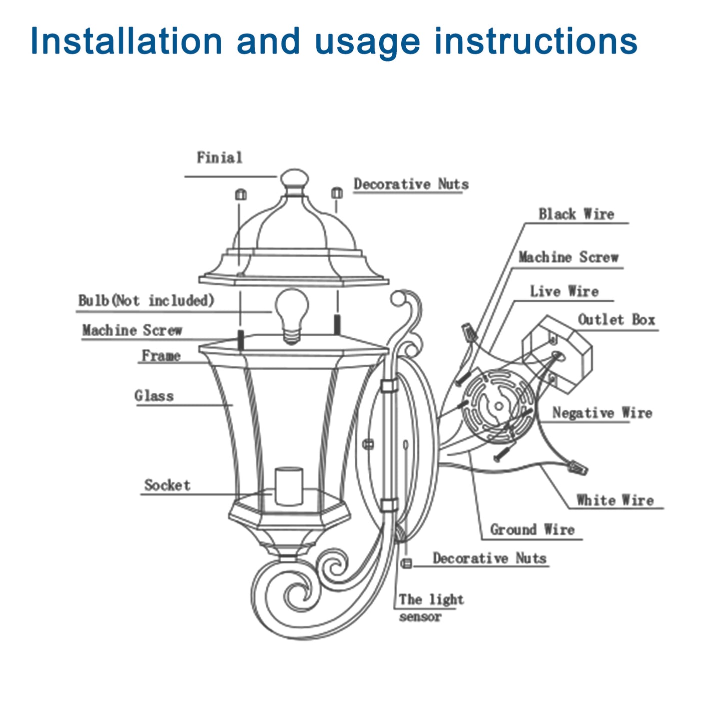 Outdoor Waterproof Glass Retro Wall Lamp with light sense-DG2045