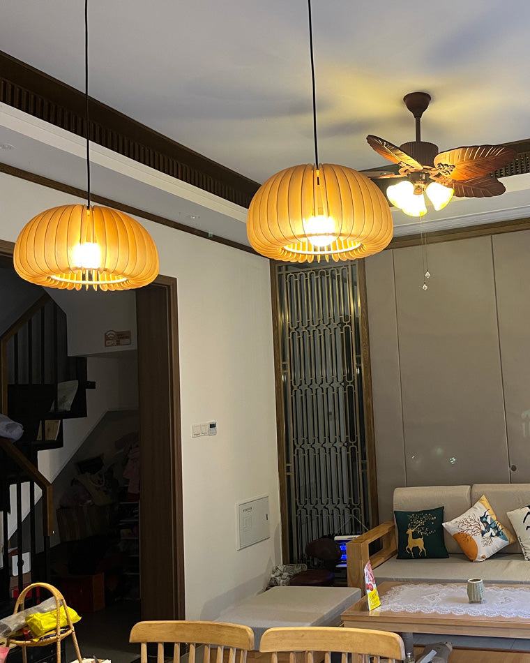 Diff Pumpkin Wood Pendant Light-DF2105