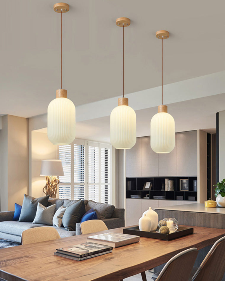 Diff Ribbed Milk Glass Lantern Pendant Light-DF2115