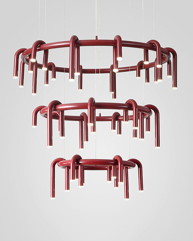 Diff U-tubes Red Round Chandelier-DF2157