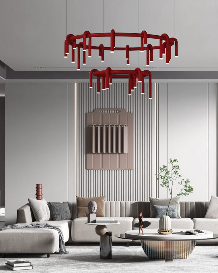 Diff U-tubes Red Round Chandelier-DF2157