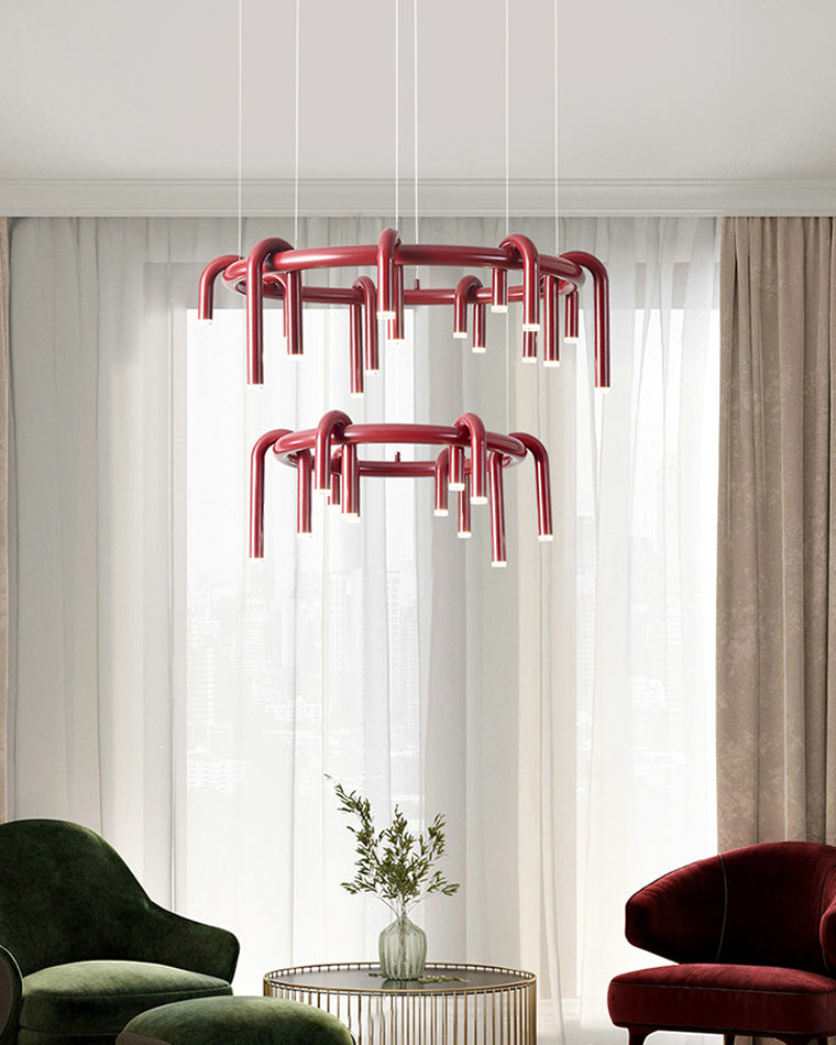 Diff U-tubes Red Round Chandelier-DF2157