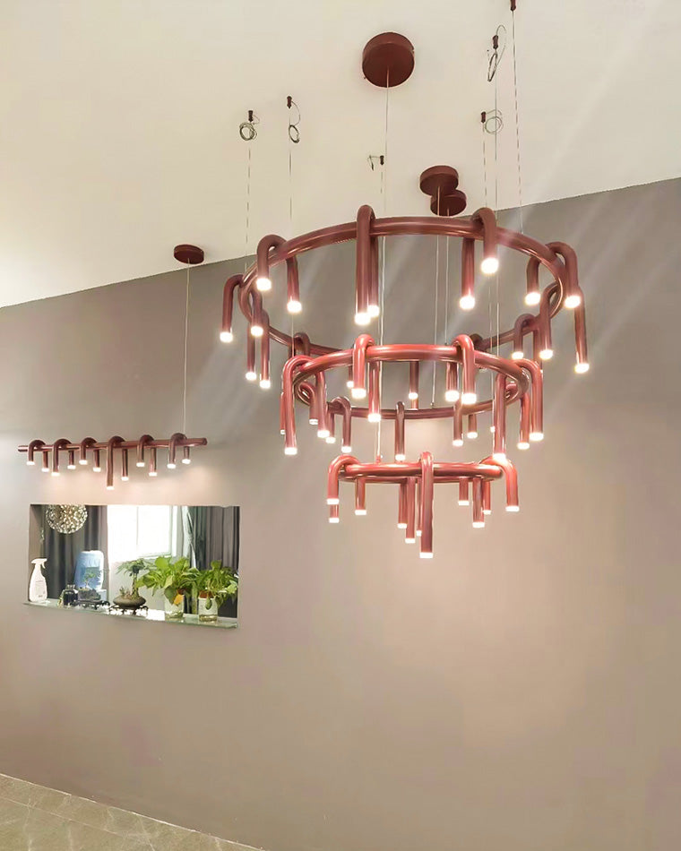 Diff U-tubes Red Round Chandelier-DF2157