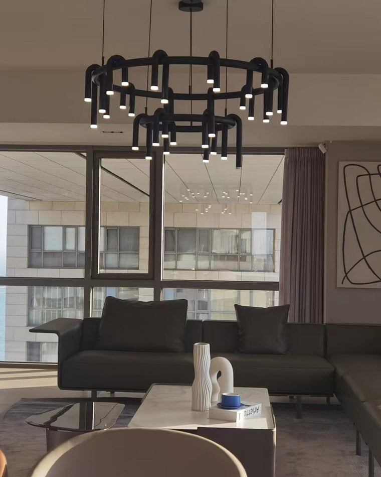 Diff U-tubes Red Round Chandelier-DF2157