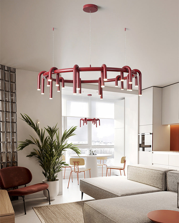 Diff U-tubes Red Round Chandelier-DF2157
