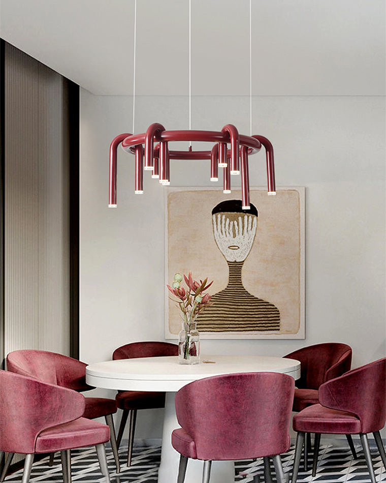 Diff U-tubes Red Round Chandelier-DF2157