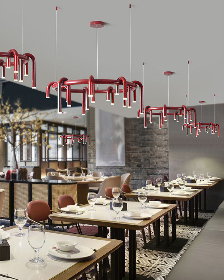 Diff U-tubes Red Round Chandelier-DF2157
