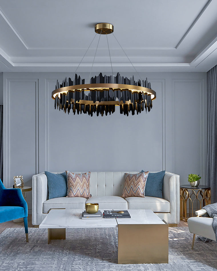 Diff Iceberg 2 Tier Round Black and Gold Chandelier-DF2183