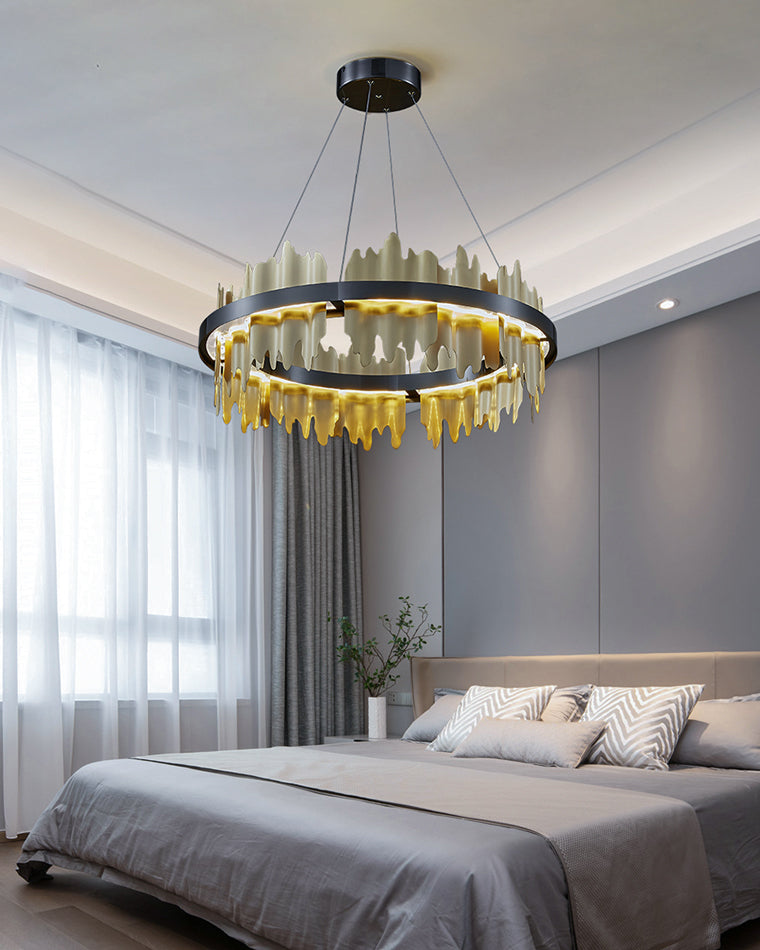 Diff Iceberg 2 Tier Round Black and Gold Chandelier-DF2183