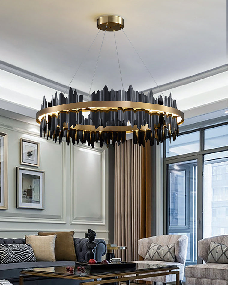 Diff Iceberg 2 Tier Round Black and Gold Chandelier-DF2183