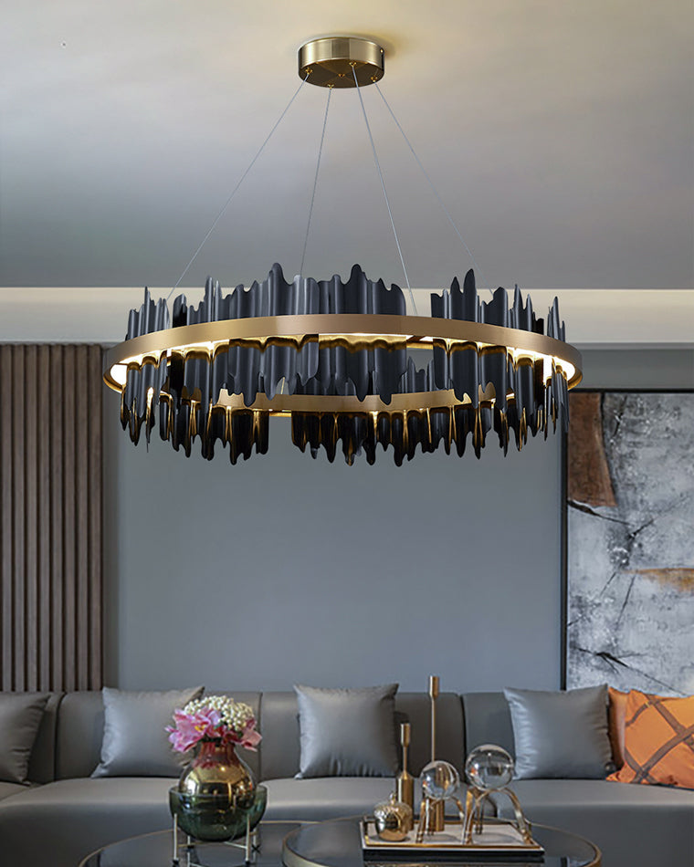 Diff Iceberg 2 Tier Round Black and Gold Chandelier-DF2183