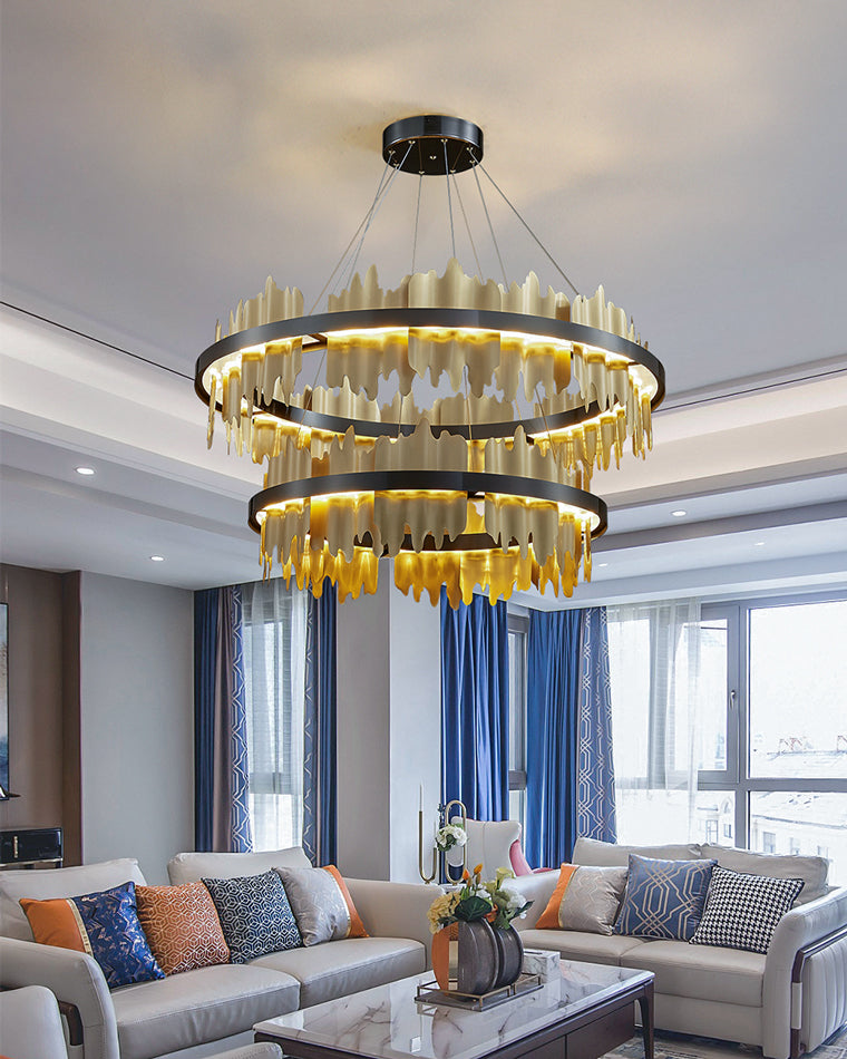 Diff Iceberg 2 Tier Round Black and Gold Chandelier-DF2183