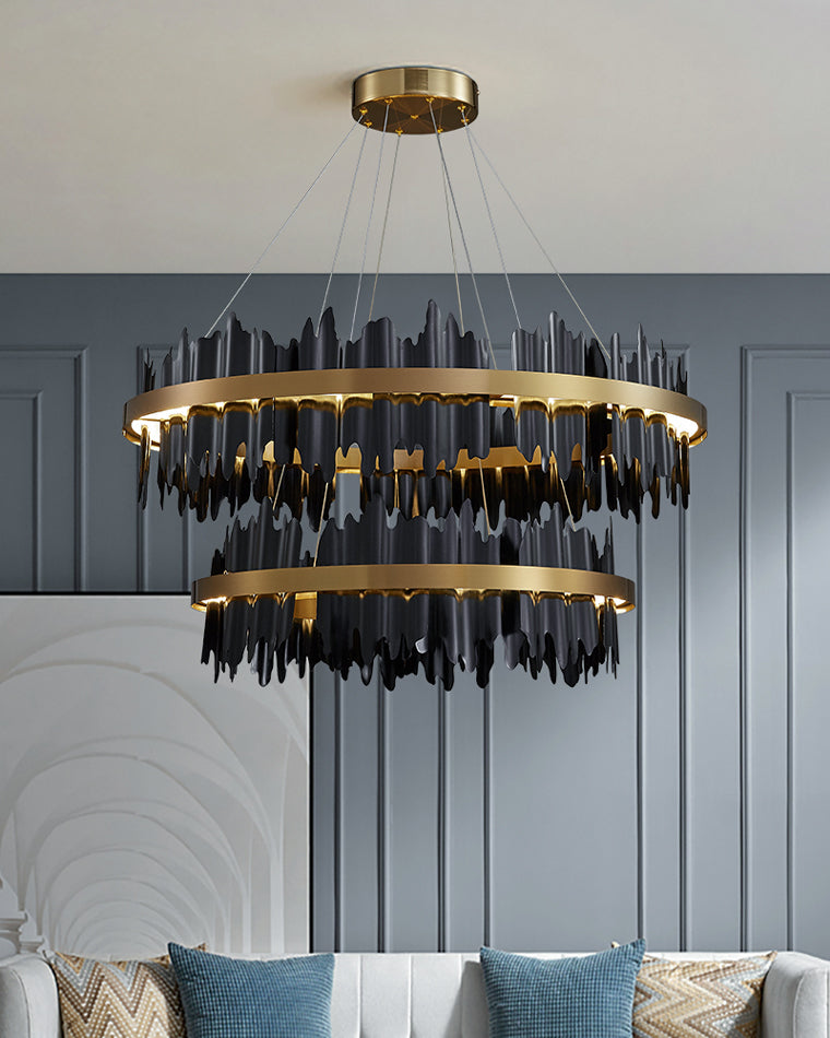 Diff Iceberg 2 Tier Round Black and Gold Chandelier-DF2183