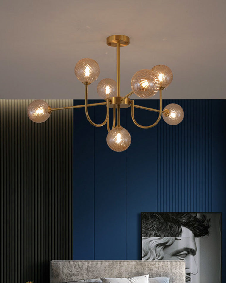 Diff Glass Globe Brass Arm Chandelier-DF2255