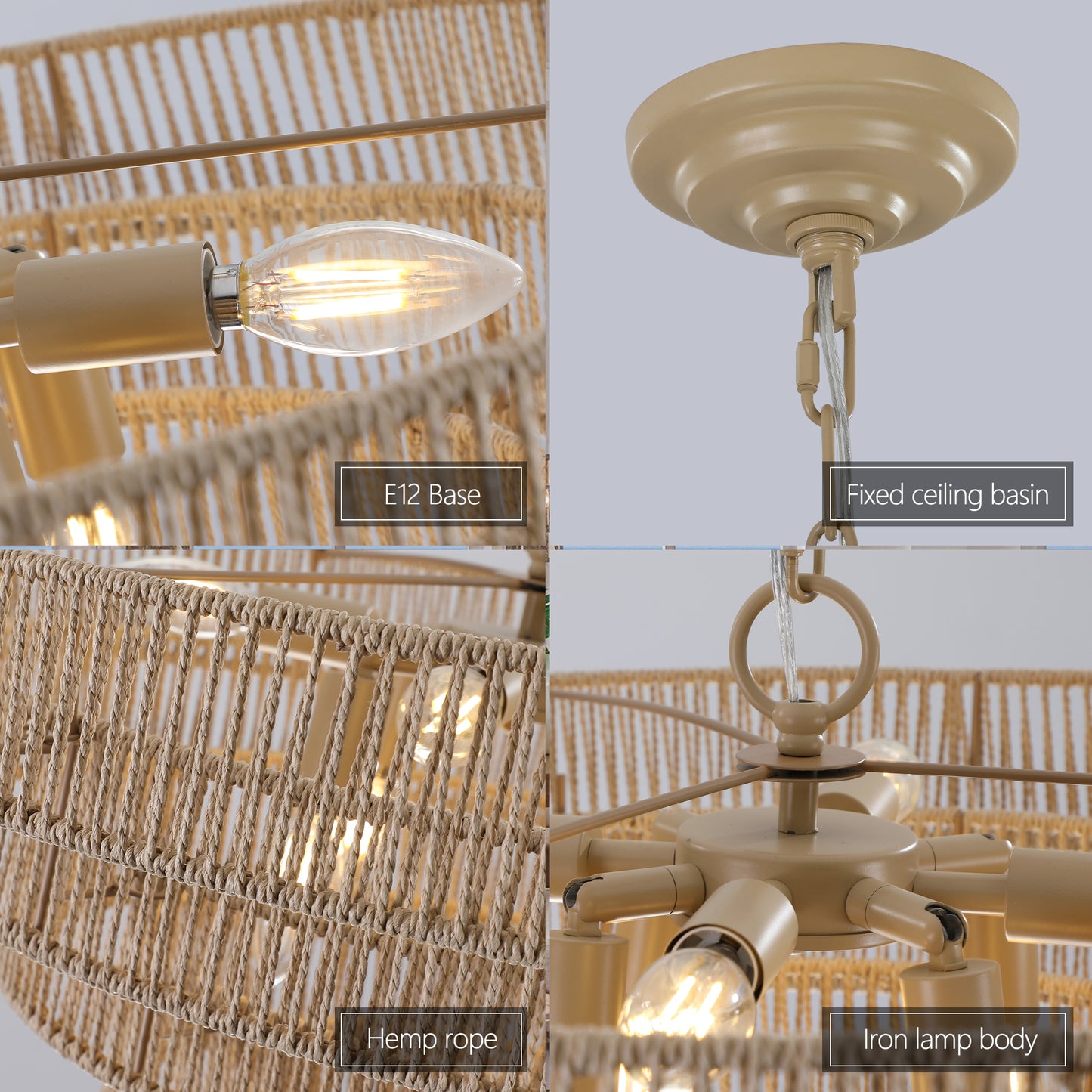 Bohemian style Woven Pendant Light with 5-Tier Rattan Chandelier-DG2052